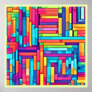 Neon Grid - Abstraktes Mosaik Poster