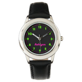 Neon Grün & Pink Zeit-Lehren Kinder Lernen Armbanduhr