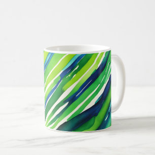 Neon Grün und Dunkelblau Streifen Kunst Kaffeetasse