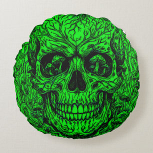 Neon Grün Wald Totenkopf - Psychedelischer Pilz Na Rundes Kissen
