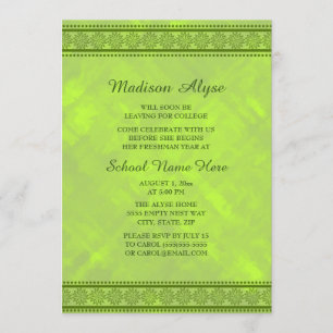 Neon-grüne Blumen-Design-College-Koffer-Party Einladung