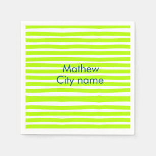 Neon-grüne gelbe Retro-Streifen fügen Name Stadtor Serviette