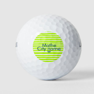 Neon-grüne gelbe Retro-Streifen mit Namen Stadtort Golfball