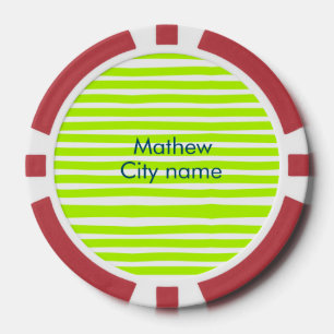 Neon-grüne gelbe Retro-Streifen mit Namen Stadtort Pokerchips