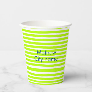 Neon-grüne gelbe Retro-Streifen Name Stadt hinzufü Pappbecher