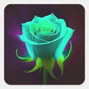 🌹 Neon-Grüne Rose-Glow-Abstrakte Florale Kunst 🌹 Quadratischer Aufkleber