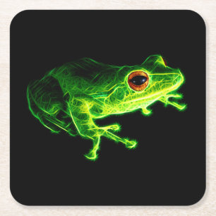 Neon-grüner elektrischer Laubfrosch - Leuchtendes  Rechteckiger Pappuntersetzer
