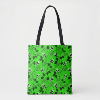 Neon-grüner floraler gotischer Totenkopf Tasche