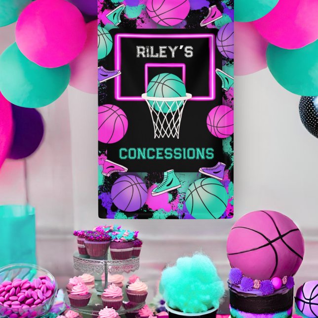 Neon Grunge Paint Spritzer Basketball Konzessionen Banner (Von Creator hochgeladen)