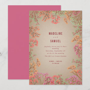 Neon Gypsophila Botanical Hot Pink Wedding Einladu Einladung