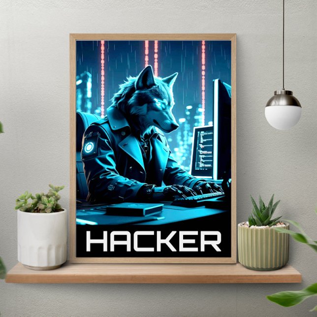 Neon-Hacker-Wolf im Cyberpunk-Stil Poster (Von Creator hochgeladen)