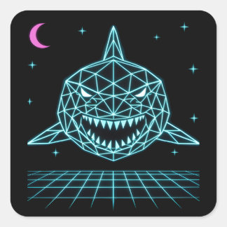 Neon-Hai-Synthwave - Retro-Ozean-Raubtier Quadratischer Aufkleber