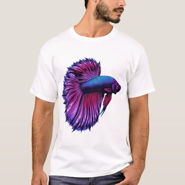 Neon Halftone Betta Fish Design T-Shirt (Vorderseite)