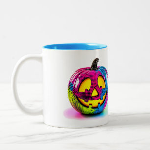Neon-Halftone-Kürbistasse Zweifarbige Tasse