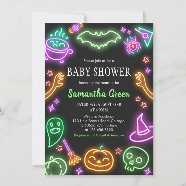 Neon Halloween Baby Dusche Einladung (Vorderseite)