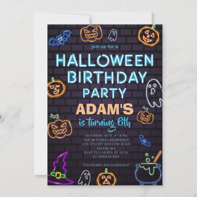Neon Halloween Birthday Party  Invitation Einladung (Vorderseite)