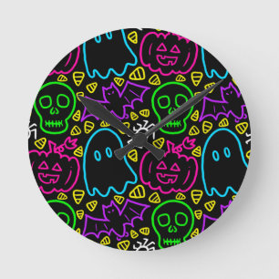 Neon Halloween Clock Runde Wanduhr