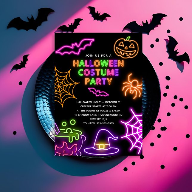 Neon Halloween Costume Party Invitation (Créateur téléchargé)