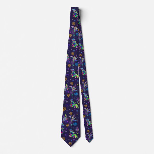 Neon Halloween farbenfrohe Fledermäuse dekorativ Krawatte (Vorderseite)