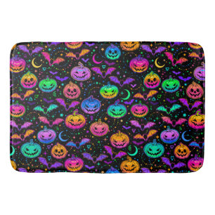 Neon Halloween Jack=O=Lanterns Fledermäuse und Ste Badematte