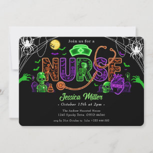 Neon-Halloween-Krankenschwester-Party-Einladung Einladung