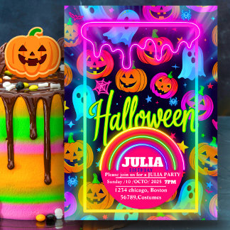 Neon Halloween Leichte Regenbogen Gwer Party Einladung