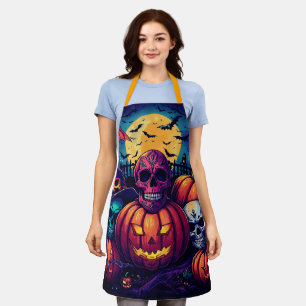 Neon-Halloween , Leuchtender Kürbisschädel Vollmon Schürze
