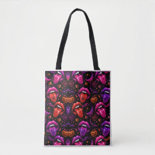 Neon Halloween Lips and Tongue Tote Bag Tasche