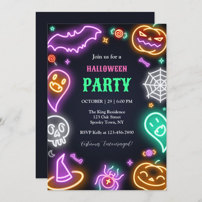 Neon Halloween Party Invitation (Devant / Derrière)