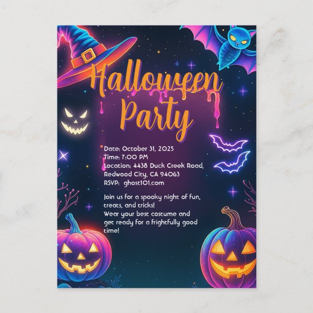 Neon-Halloween-Party Postkarte (Vorderseite)
