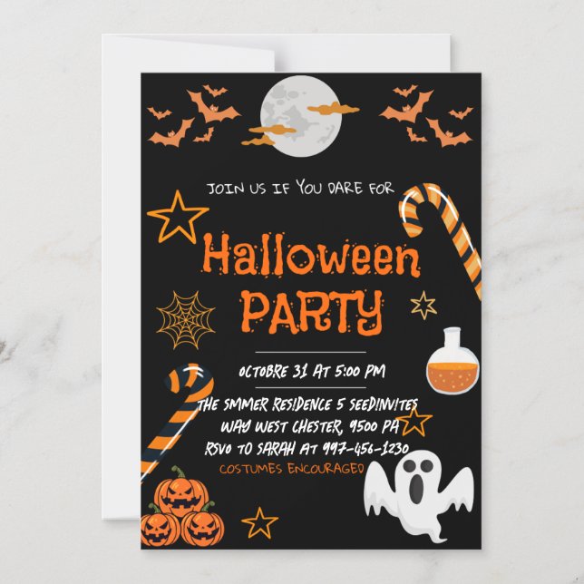 Neon Halloween-Party, Spooky Kostüm Party Magneteinladung (Vorderseite)