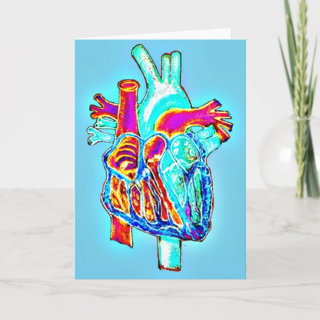 Neon Hand Drawn Anatomisches Herz Karte (Vorderseite)