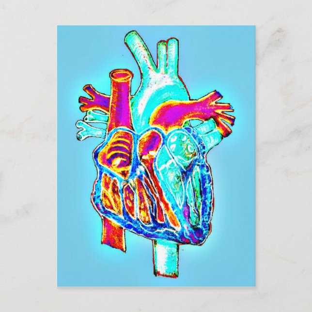 Neon Hand Drawn Anatomisches Herz Postkarte (Vorderseite)