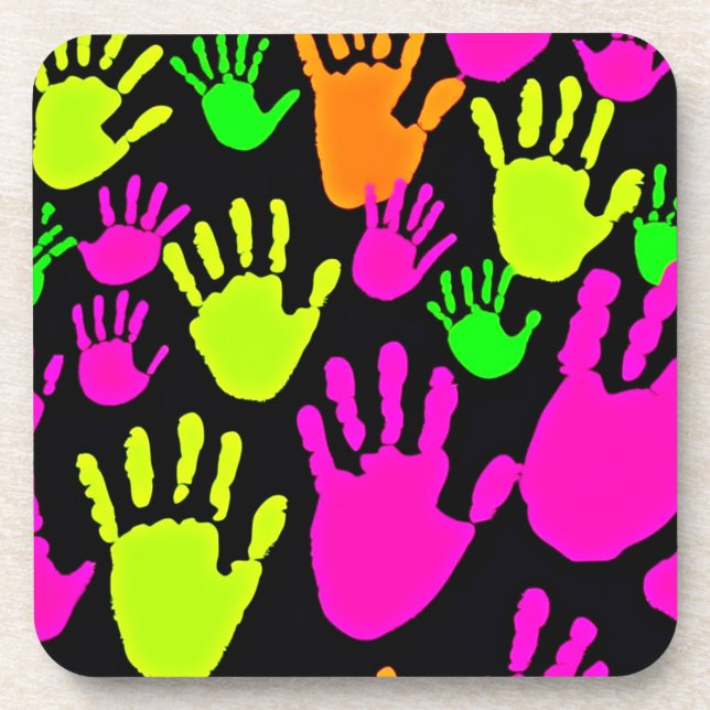 Neon Handprint Graffiti Muster Getränkeuntersetzer (Vorderseite)