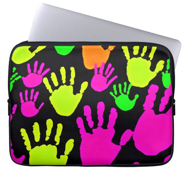 Neon Handprint Graffiti Muster Laptopschutzhülle (Vorderseite)