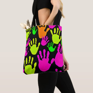 Neon Handprint Graffiti Muster Tasche