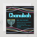 Neon Hanukkah Party Einladung<br><div class="desc">Feiern Sie Chanukah mit dieser neonfarbenen Retro-Einladung. Neonleuchten und Neonmenorahs.</div>