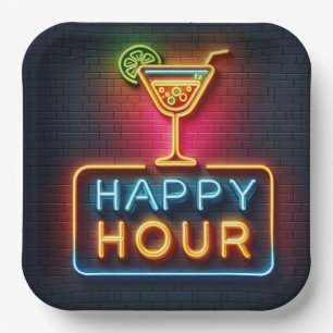 Neon Happy Hour Sign Pappteller