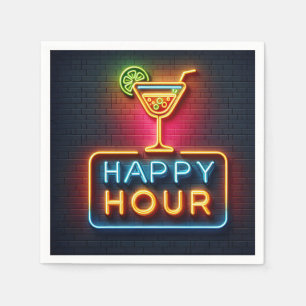 Neon Happy Hour Sign Serviette