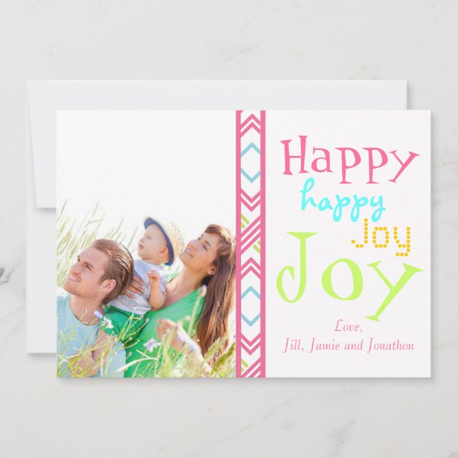 Neon Happy Joy Typography Carte photo de Noël (Devant)