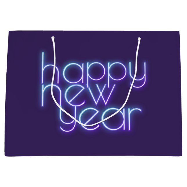 Neon Happy New Year Große Geschenktüte (Vorderseite)