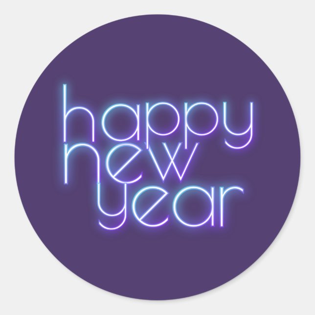 Neon Happy New Year Runder Aufkleber (Vorderseite)