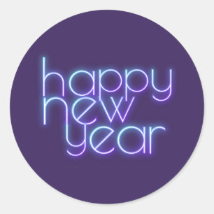 Neon Happy New Year Runder Aufkleber
