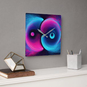 Neon Harmony: Eine moderne Interpretation von Yin  Quadratische Wanduhr