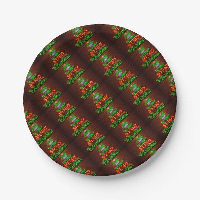 Neon hat ein sehr frohes Weihnachtsfest Pappteller (Vorderseite)