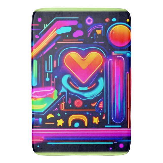 Neon Heart Chaos Badematte (Vorderseite Vertikal)