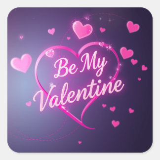 Neon Heart Valentines Quadratischer Aufkleber
