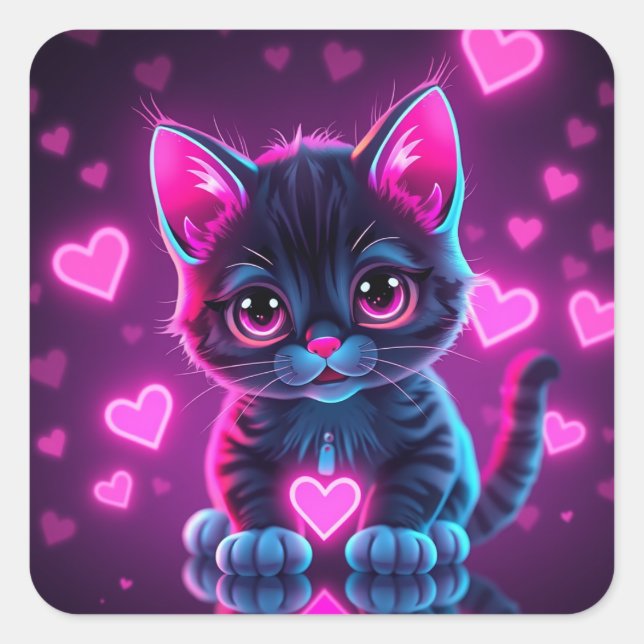Neon Heart Valentines  Square Sticker (Vorderseite)