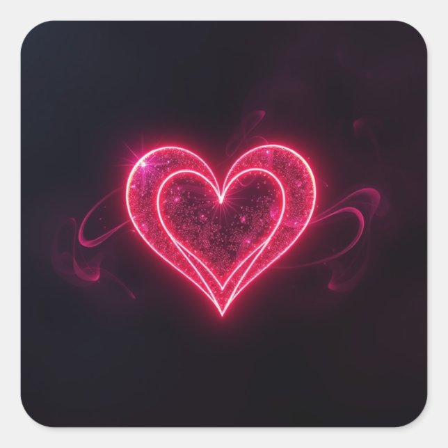 Neon Heart Valentines  Square Sticker (Vorderseite)