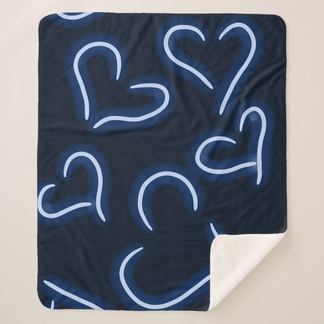 Neon Hearts Blue Sherpadecke (Vorderseite)